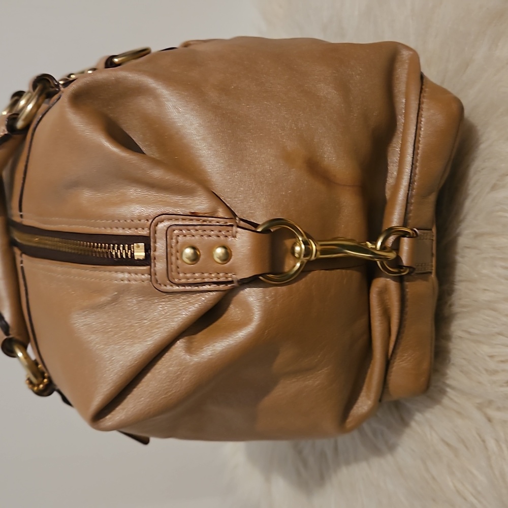 Coach Ashley Shimmery Tan Or Metallic Gold Bronze Leather Script Satchel F15447 - Picture 9 of 12